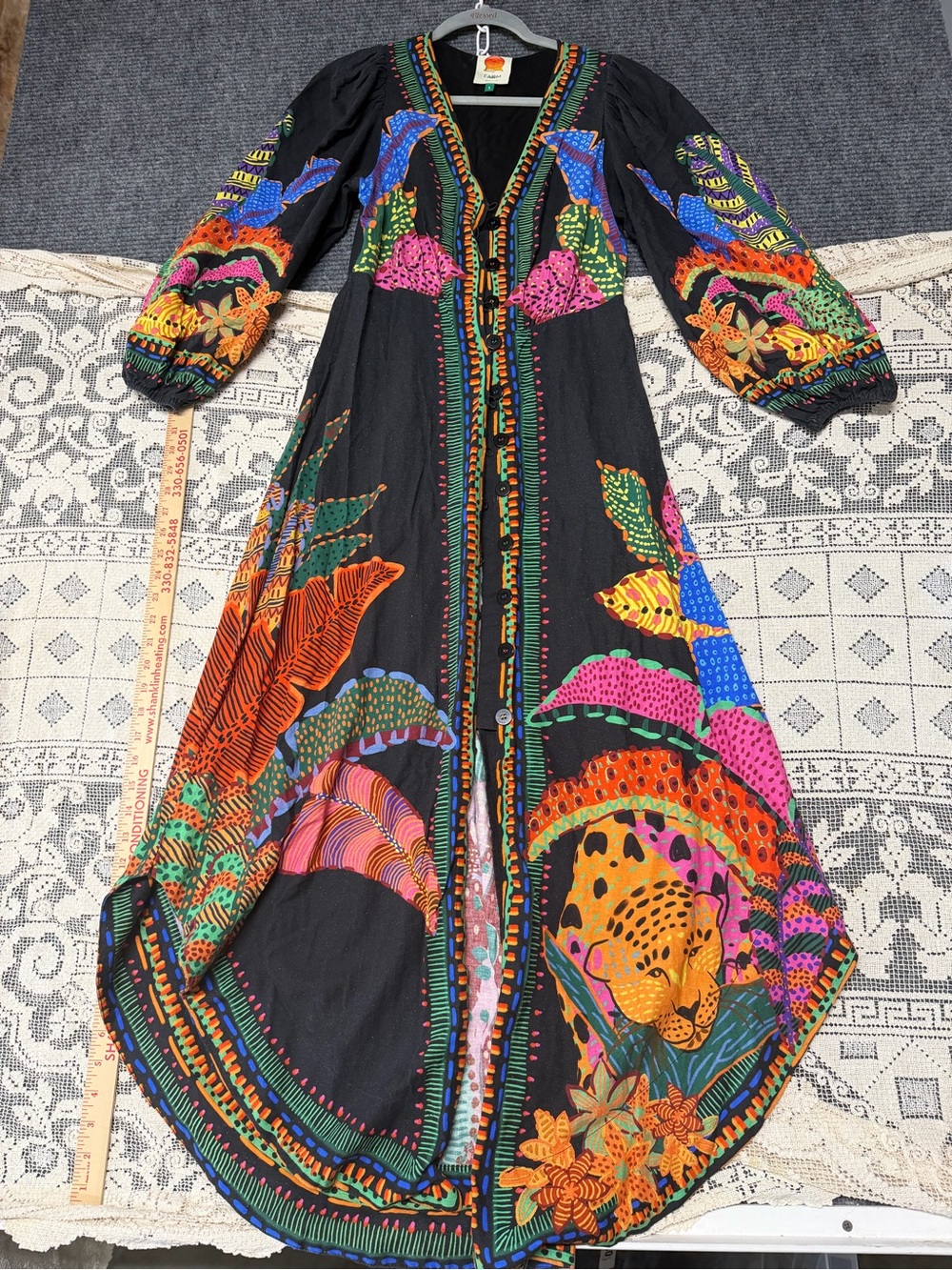 Farm Rio Black Multicolor boho Maxi Dress